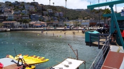 Panoramic view from Green Pleasure Pier, capturing Avalon and the ocean